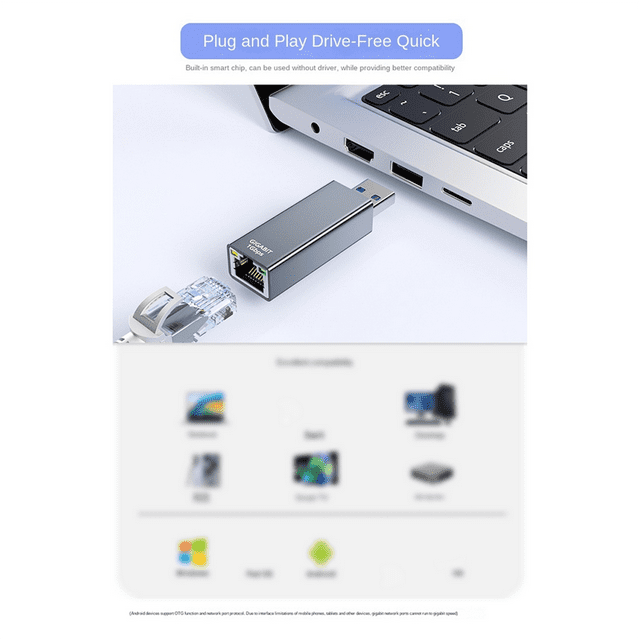 USB 3.0 to Gigabit Ethernet Adapter USB to RJ45 Ethernet Adapter Applicable to Laptops and Desktop Computers