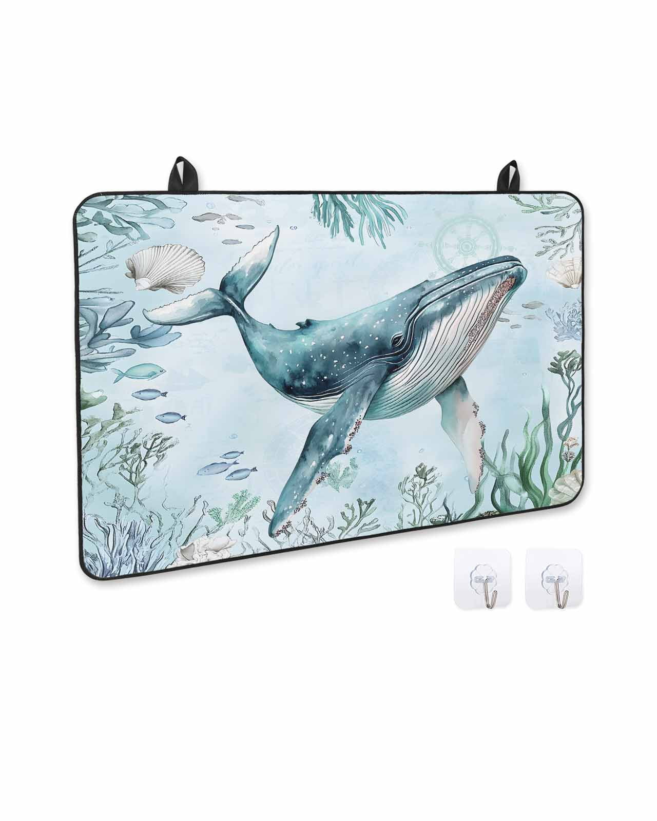 nqOlkjepod Large Induction Cooktop Protector Mat 24"x21", Coastal Whale Stove Top Covers for Electric Stove, Nautical Ocean Shells Seaweed Coral Stove Burner Cover Mats, Glass Top Stove Cover
