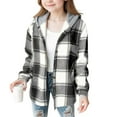 thumbnail image 3 of dazeni Teen Girls 4-14 Years Fashion Fuzzy Fleece Lined Shacket Jackets Casual Long Sleeve Button Down Plaid Shirt Jackets Thickened Warm Winter Hoodies Coat Thermal Outwear Black 4-5Years, 3 of 3