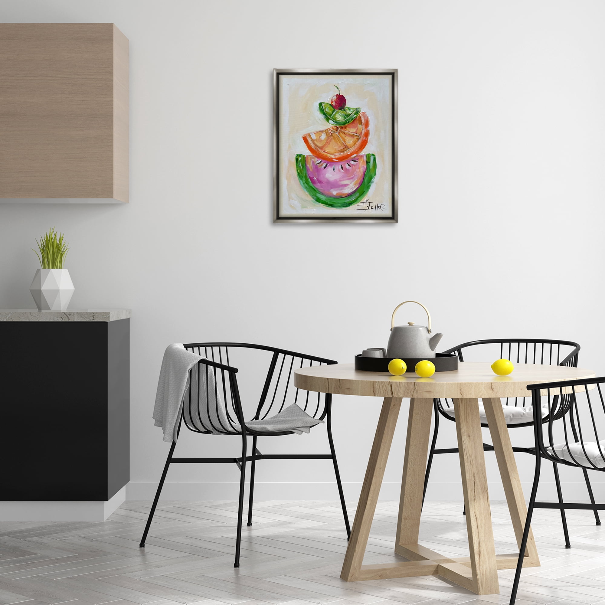 Stupell Industries Stacked Fruit Slices Food & Beverage Painting Gray Floater Framed Canvas Art Print Wall Art, 17 x 21