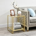thumbnail image 5 of 18 Inch Square Tempered Glass Gold End Table with 2-Tier Storage Shelf, Modern Gold Metal Frame Sofa Side Table Clear Glass Accent Table for Living Room Bedroom Small Spaces$$Furniture, 5 of 8