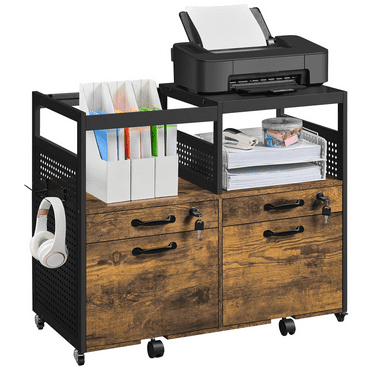 Alden Design Industrial Lateral File Cabinet with 4 Drawers & 2 Open Compartments, Rustic Brown