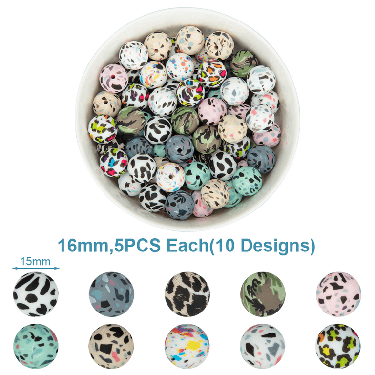 Litake 100Pcs Silicone Loose Beads DIY Necklace Bracelet Beads for Craft  Set Jewelry 15mm Colorful Leopard Silicone Beads Bulk Round Assorted Beads  
