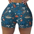 thumbnail image 2 of Daiia Cartoon Space1 Pattern Women's Workout Shorts Biker Shorts - High Waisted Workout Spandex Tummy Control Gym Running Yoga Shorts-Large, 2 of 8