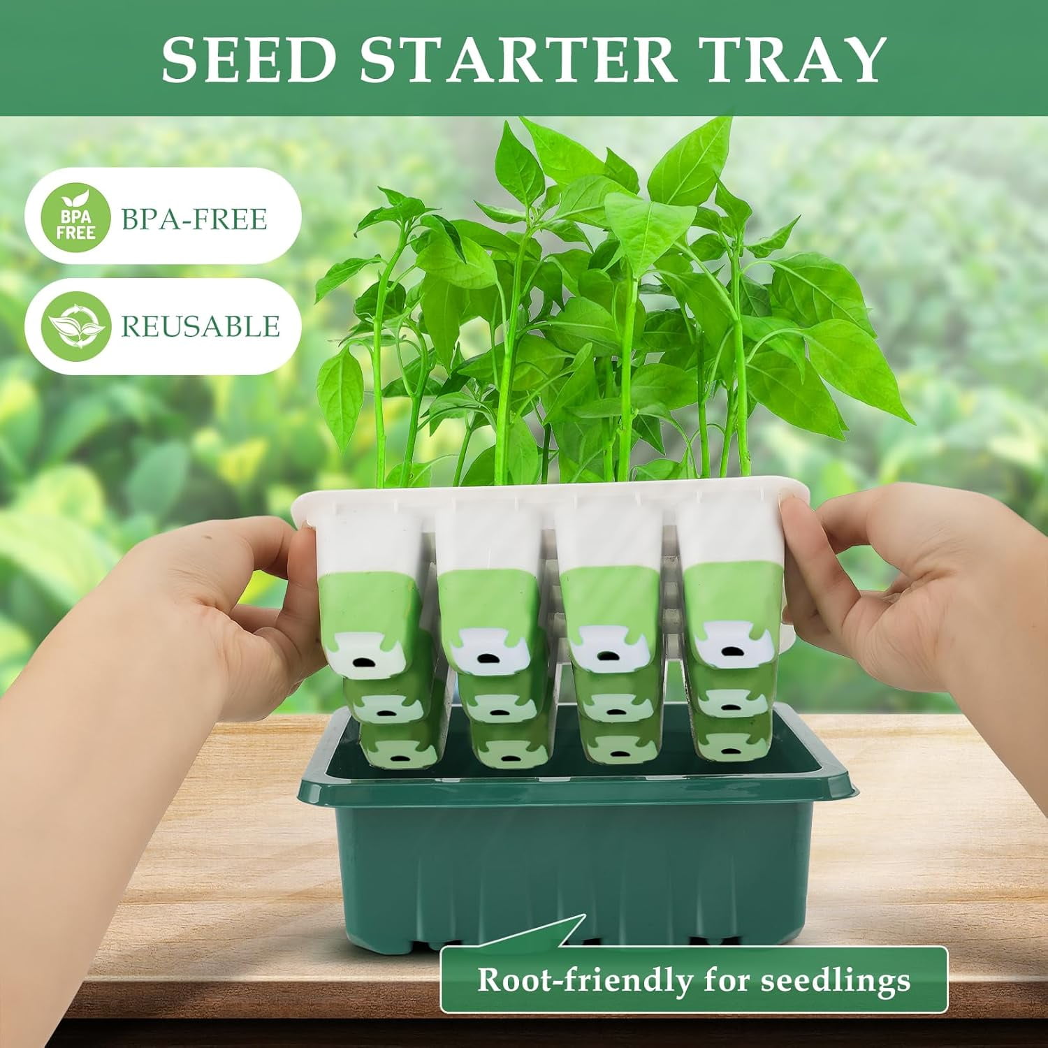 Seed Starter Tray, 24 Cells Indoor Seed Starter Kit, Flexible Silicone Designed Seedling Starter Trays, Germination Tray with Humidity Dome & Lids, Reusable & Dishwasher Safe