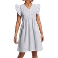 thumbnail image 1 of Vestido informal de color liso para mujer con mangas colgantes de encaje y mini falda - Poliéster, diseño con volantes y cuello en V, apto para mujeres embarazadas, 1 of 4