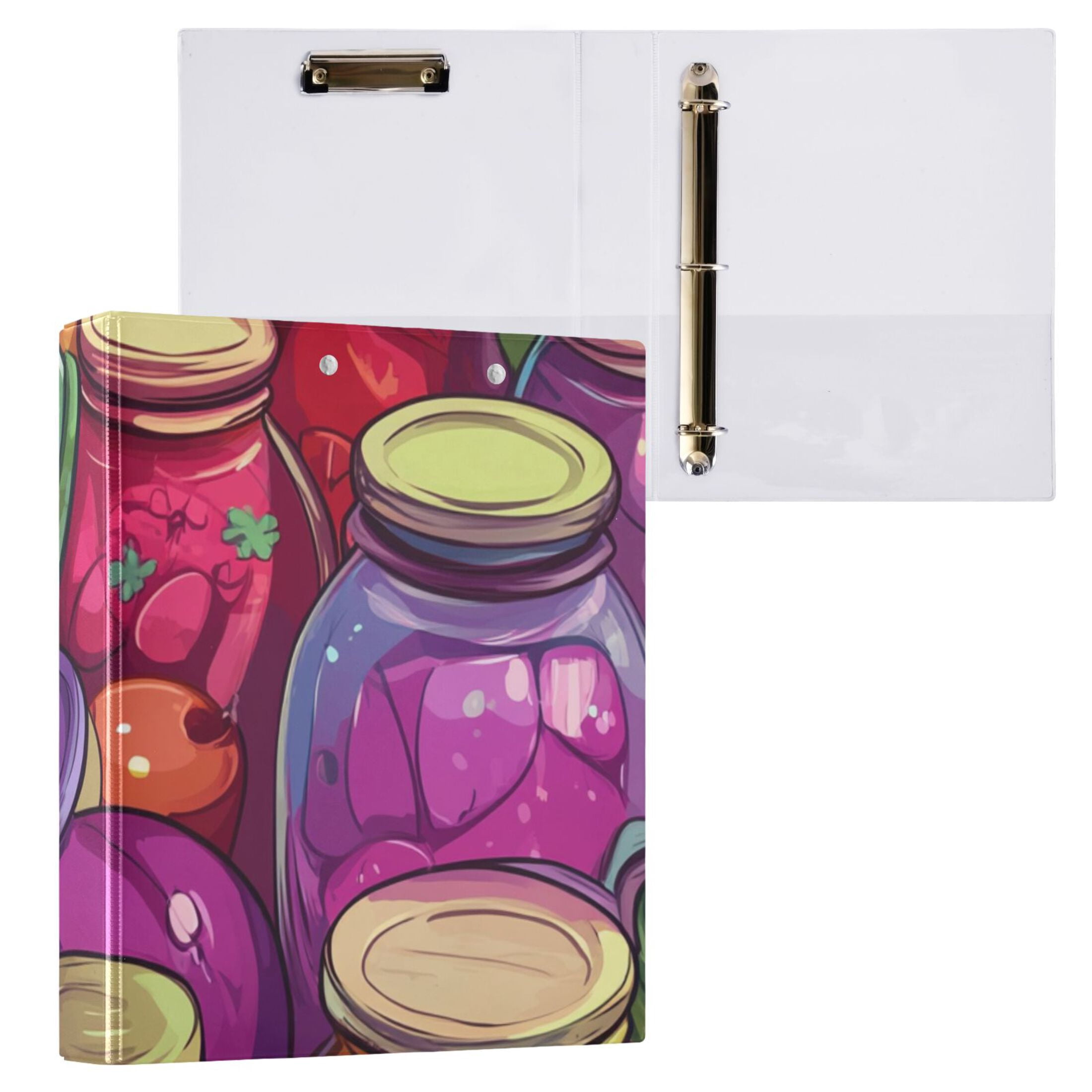 Jam Jars Colorful 3 Ring Binders 1.5 inch Hardcover File Folders with Interior Pockets A4 Size Organizer for School Office Hospital