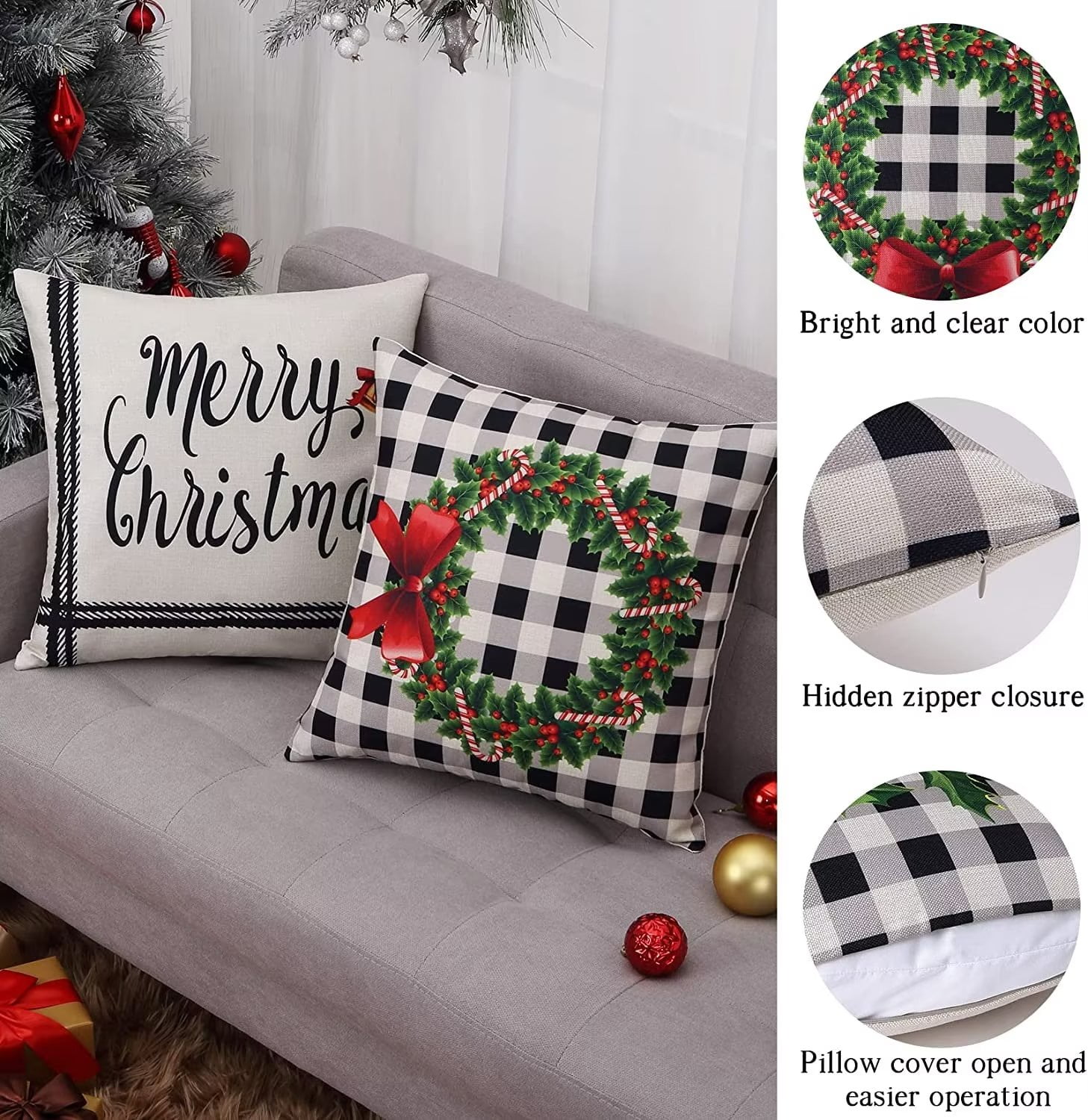 2) Christmas Pillows~19 x 11~Sled/Berries/Script~Down Fill Insert~Zipper~Lovely
