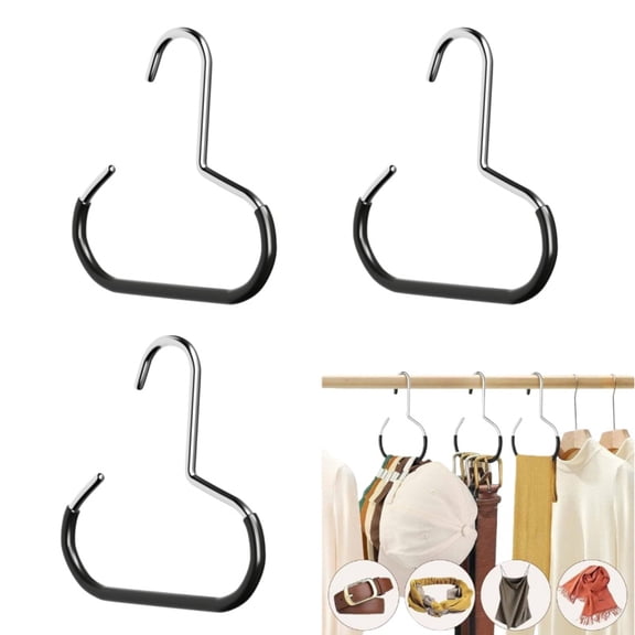 Durable Steel Hangers: Maximize Closet Space with Versatile Storage, Stainless Steel Hangers with Hooks for Hats, Scarves, Belts, Heavy Duty Space Saving Closet Organizer(3pcs*Black)