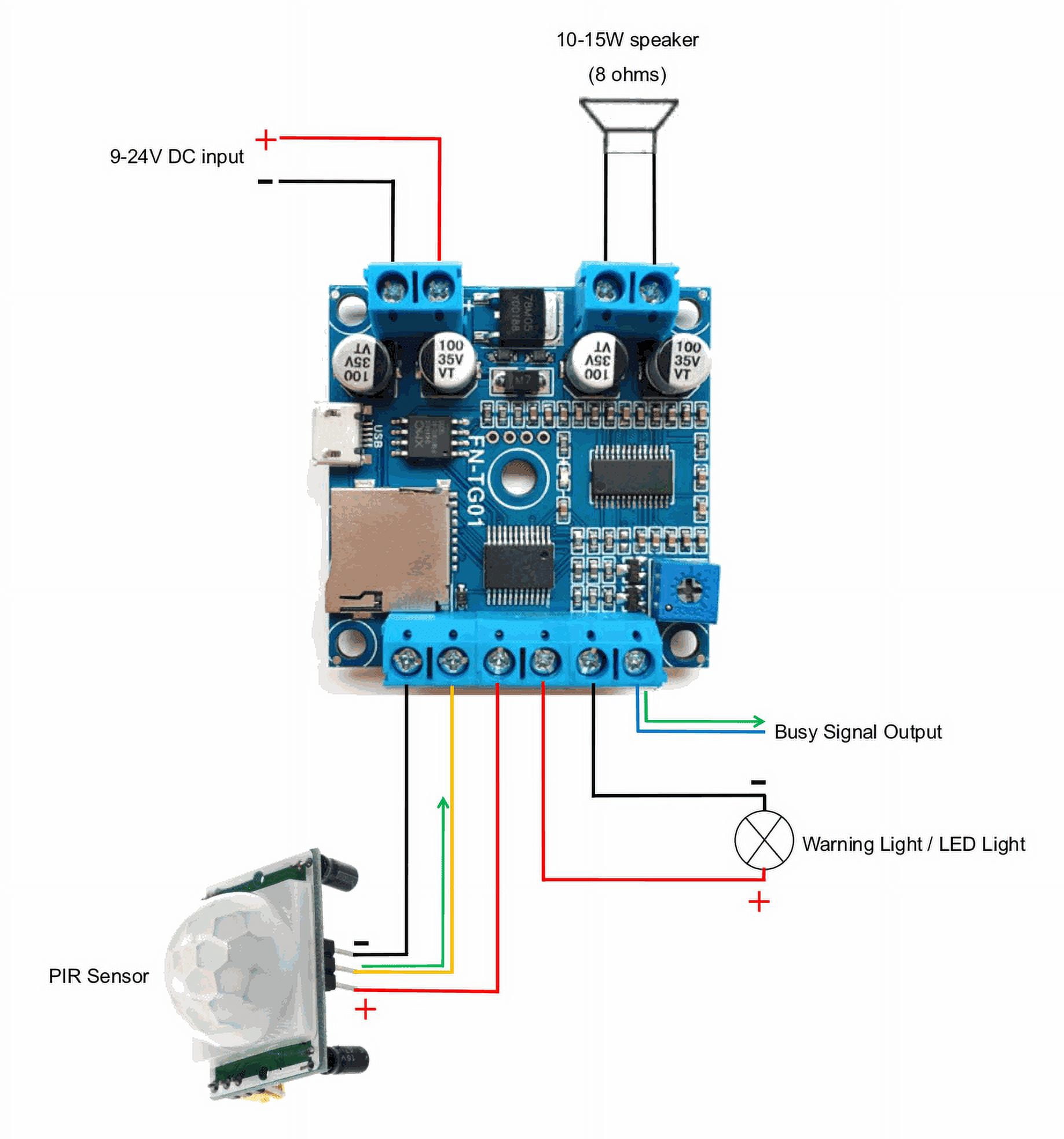 Motion Sensor or Switch Activated MP3 Player Module with Load Output (With Terminal Blocks)