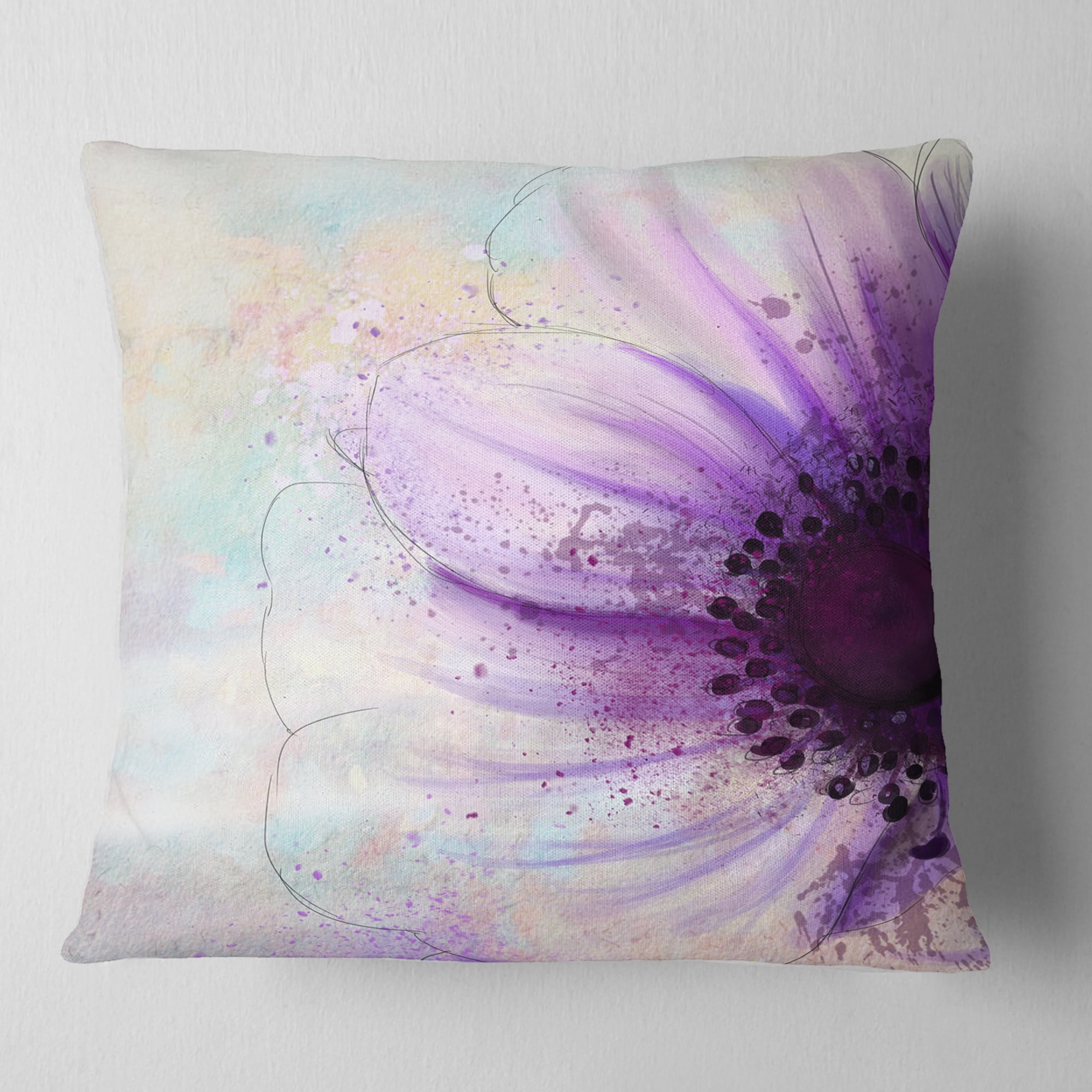 Designart Flower with Large Purple Petals - Flowers Throw Pillowwork - 16x16