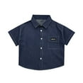 thumbnail image 2 of CYRBOKOToddler Boys Denim Button Down Shirts, Casual Short Sleeve Summer Vacation Shirts with Pocket Dark Blue Size 14-16 T, 2 of 6