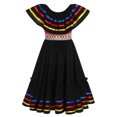 thumbnail image 3 of IBTOM CASTLE Toddler Girls Mexican Traditional Cinco de Mayo Fiesta Dress Rainbow Off Shoulder Folklorico Dresses 9-10 Years Black, 3 of 8