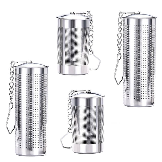 4 infusores de té para té suelto, filtro de té con tapa, colador de té de acero inoxidable con gancho de cadena, colador de té