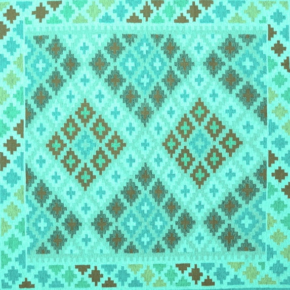 Ahgly Company Machine Washable Indoor Square Southwestern Turquoise Blue Country Area Rugs, 3' Square