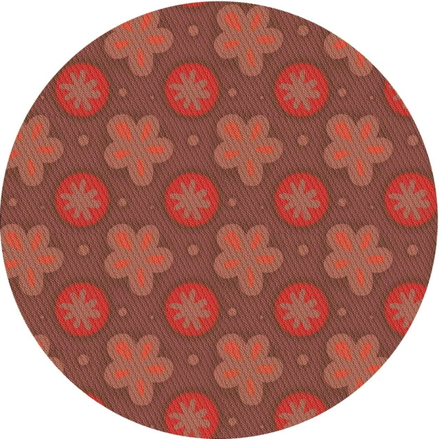 Ahgly Company Machine Washable Indoor Round Transitional Grapefruit Red Area Rugs, 5' Round