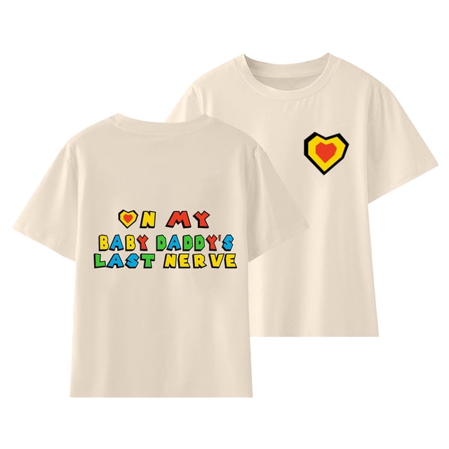 Gibobby Camisa Moda Camiseta de manga corta con estampado de letras de amor para niños grandes, de cuello redondo, camiseta informal, camiseta con estampado de doble(Beige, 8-9 Años)