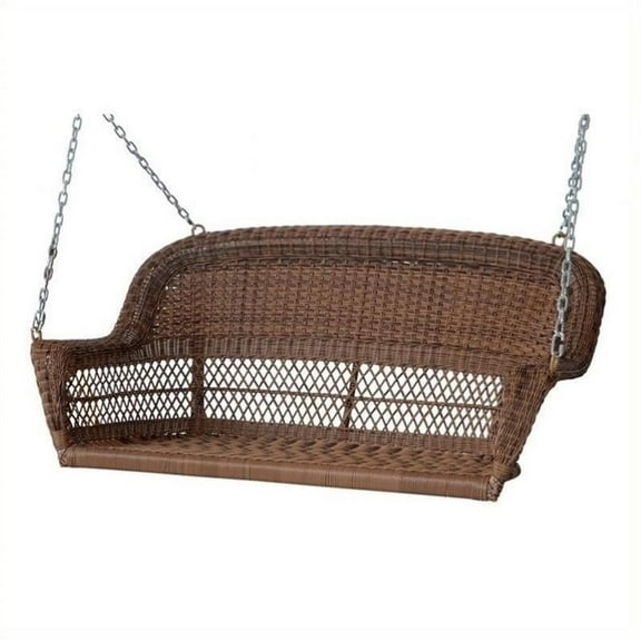 Pemberly Row Resin Wicker Porch Swing in Honey