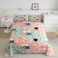 thumbnail image 2 of Manfei Kawaii Kimono Cat Full Size Comforter Sets, Blossoms Branch Bedding Comforter Set, Pink Teal, Pink Reversible, 3pcs, 1 Comforter and 2 Pillowcases, 2 of 7