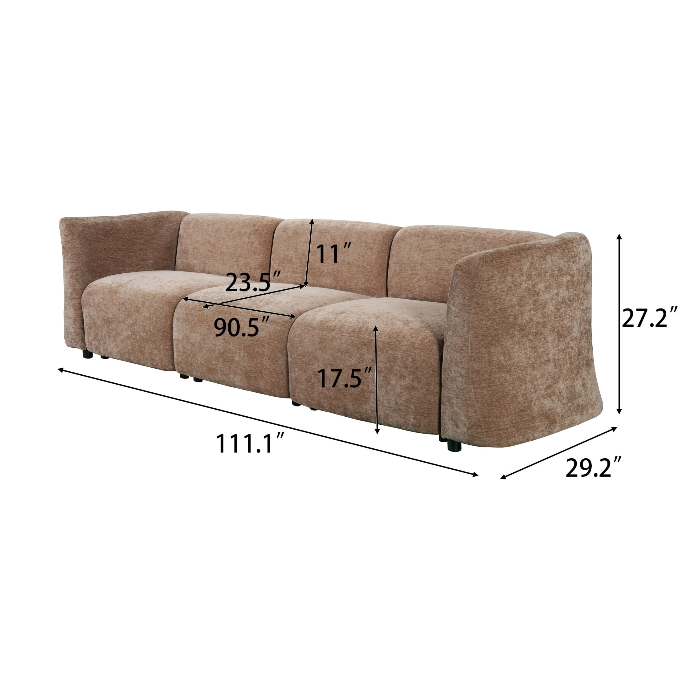 Christopher Knight Home 111" Modern Curved 3-Seater Sofa, Low Profile Upholstered Couch, Mocha