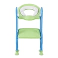 thumbnail image 1 of Silla de baño suave para bebés y niños pequeños, con escalera, asiento de seguridad ajustable para entrenamiento (azul y verde), 1 of 14
