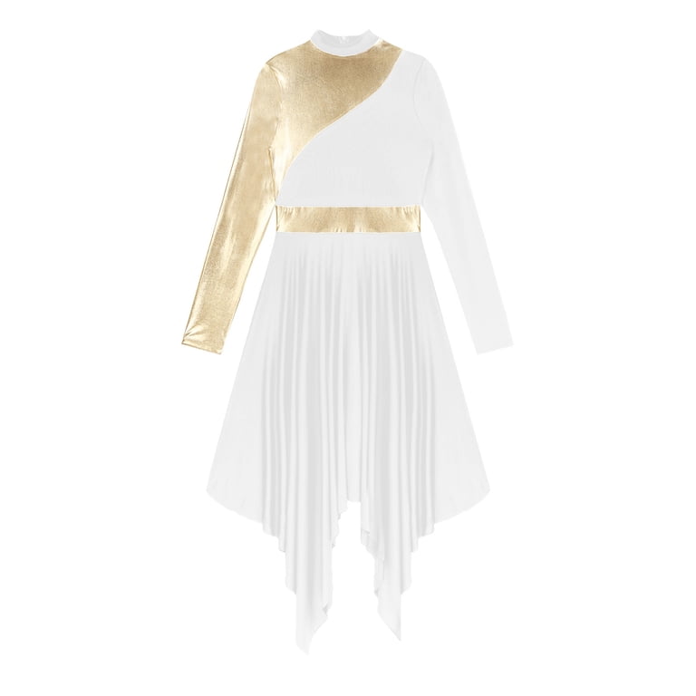 Aislor Women Metallic Color Block Liturgical Praise Dance Dress Church  Worship Costume Lyrical Dancewear White M - Walmart.com