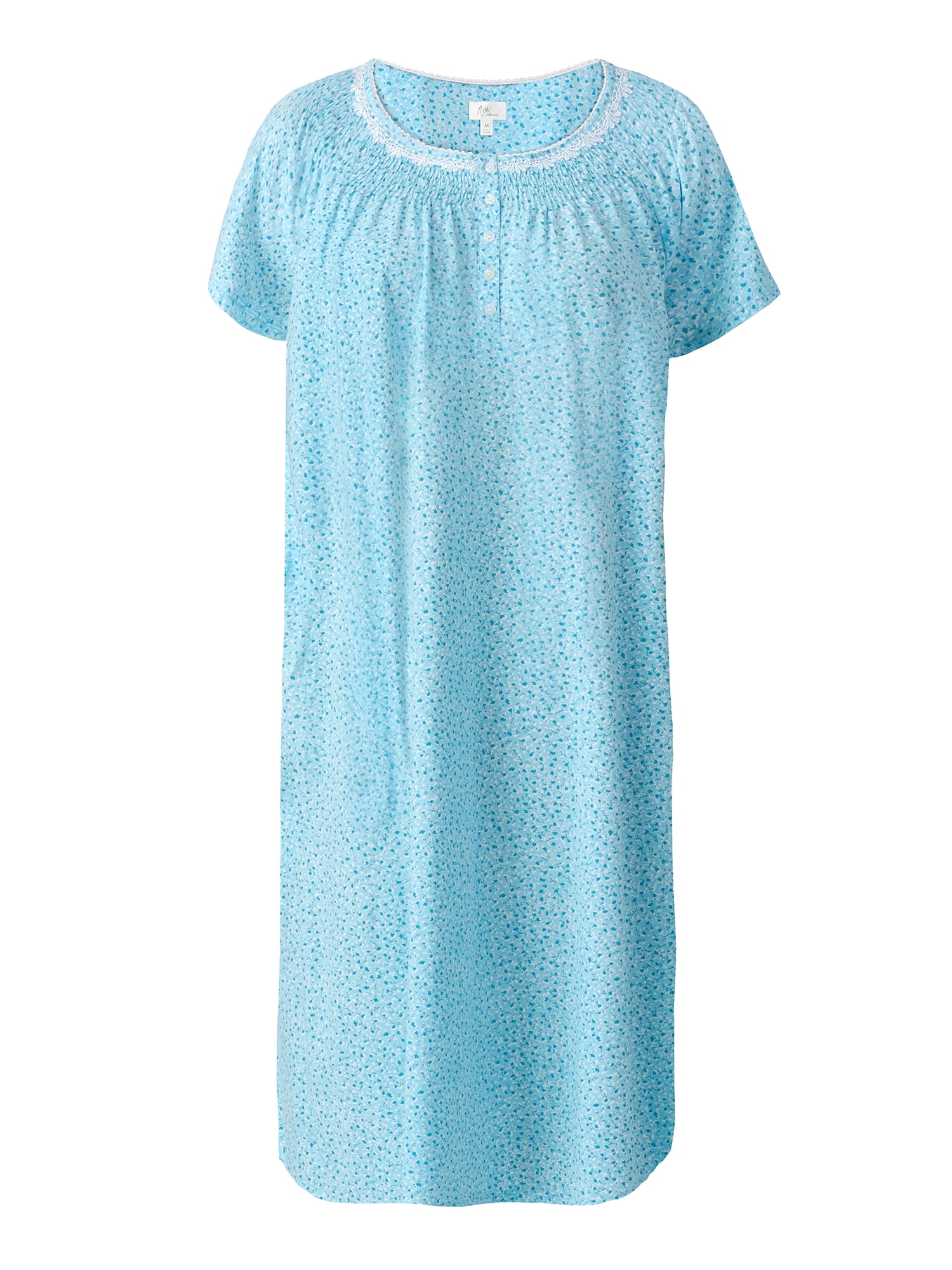 Aria Women's 100% Cotton Raglan Sleeve Smocked Neck 40" Sleepwear Gown, Sizes XS-5X