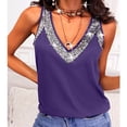 thumbnail image 2 of Camisola De Verano Con Cuello En V Costuras Brillantes Poliéster Sin Mangas Camiseta Casual Cómoda De Moda Para Ir De Compras Púrpura XXL, 2 of 4