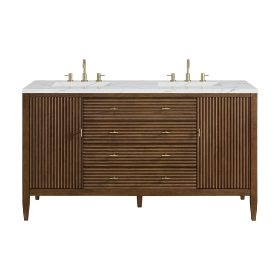 James Martin Vanities 485-V60d-3Enc Myrrin 60" Double Basin Wood Vanity Set - Mid-Century