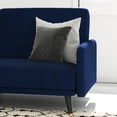 thumbnail image 4 of Emma + Oliver Premium Padded Velvet Upholstered Split Back Sofa Futon with Vertical Channel Tufting and Wooden Legs in Navy, 4 of 12