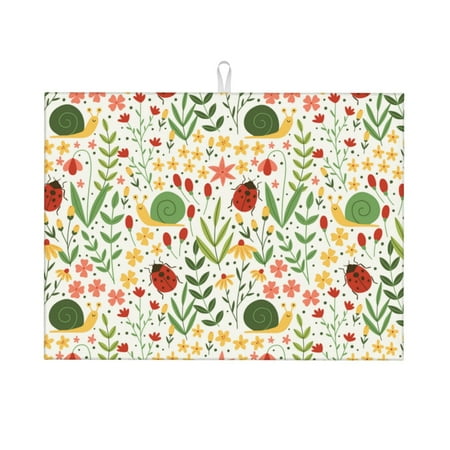 

Xecao Ladybug And Wild Flowers Patten Drying Mat Dish Drying Mats for Kitchen Counter Super Absorbent Dish Drying Pads 18×24 Inch
