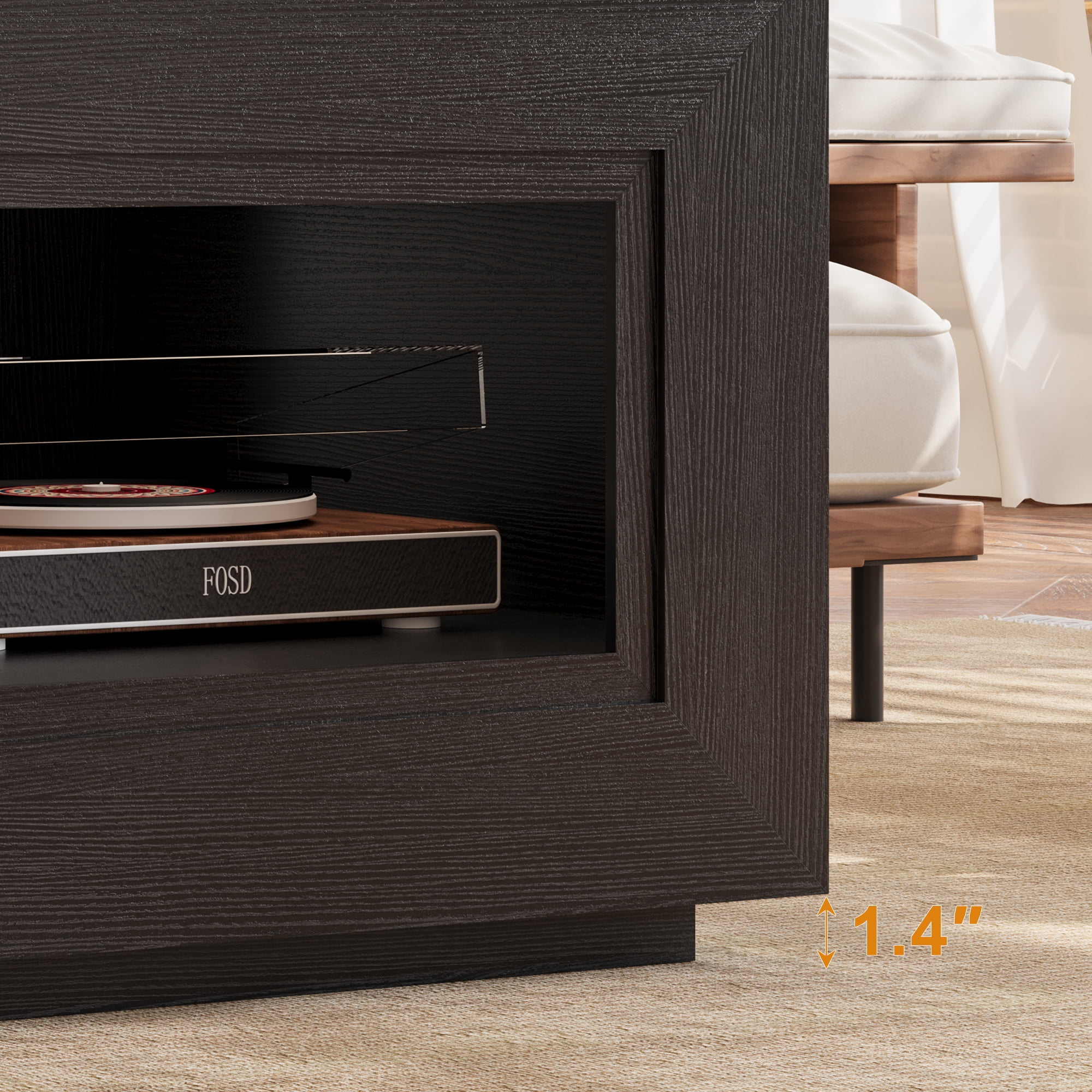 GUNAITO Lift Top Coffee Table with Storage, Wooden Convertible Coffee Table with LED Lights for Living Room, Square Center Table, Black