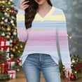 thumbnail image 2 of YUGYXL Women's V Neck Shirt Patchwork Long Sleeve Blouse Ladies Color Block Soft Casual Pullover Tops Fashion Tunic Top Hot Pink XXXXXL, 2 of 6
