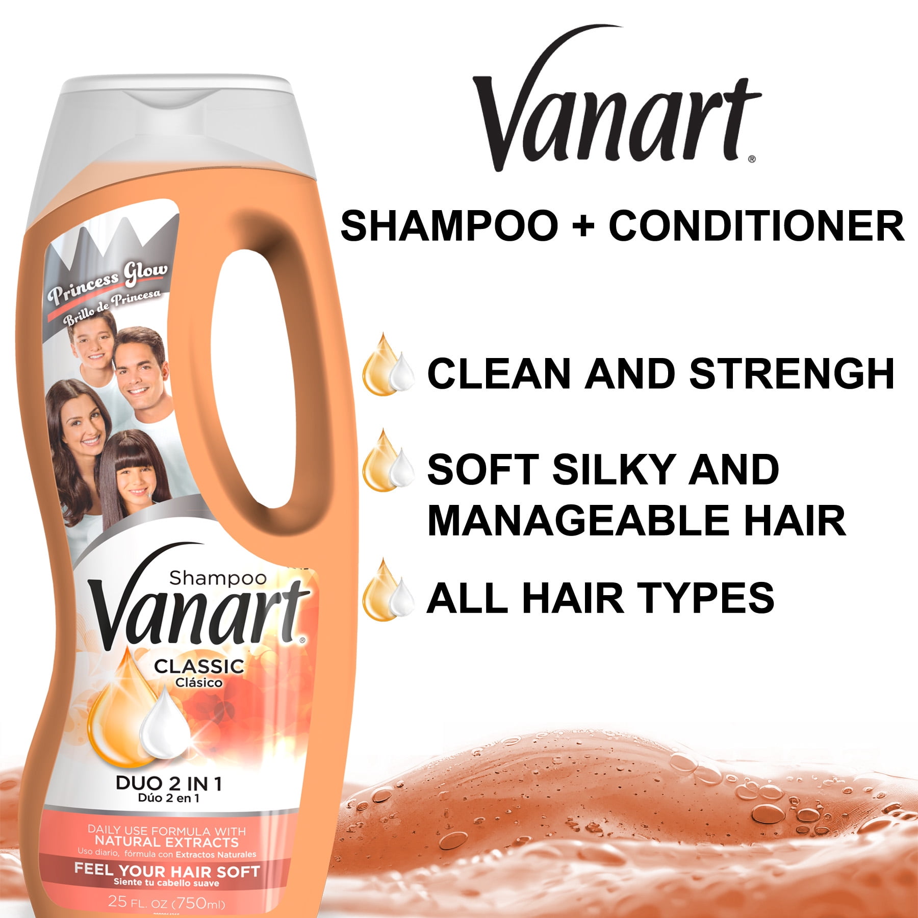 (2 pack) Vanart Classic Duo 2 in 1 Shampoo & Conditioner with Natural Extracts, Complete Care for Healthy Hair 25 Fo Bottle