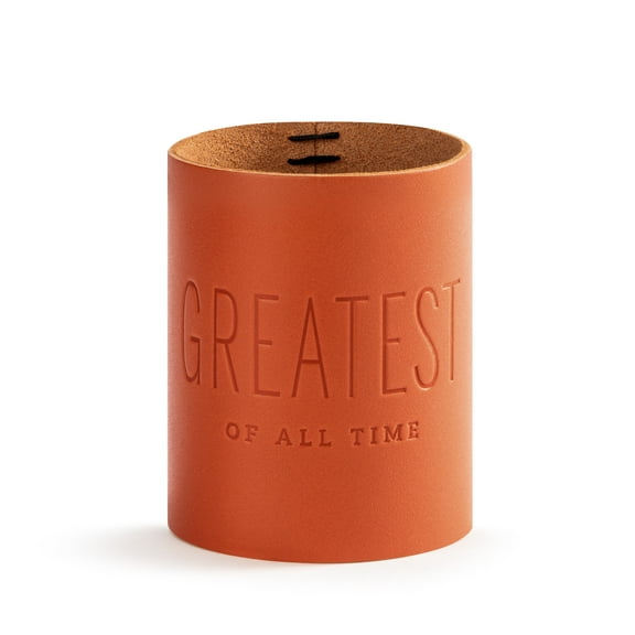 Greatest Of All Time Orange 5 x 4.5 Inch Leather Can Cooler Beverage Sleeve