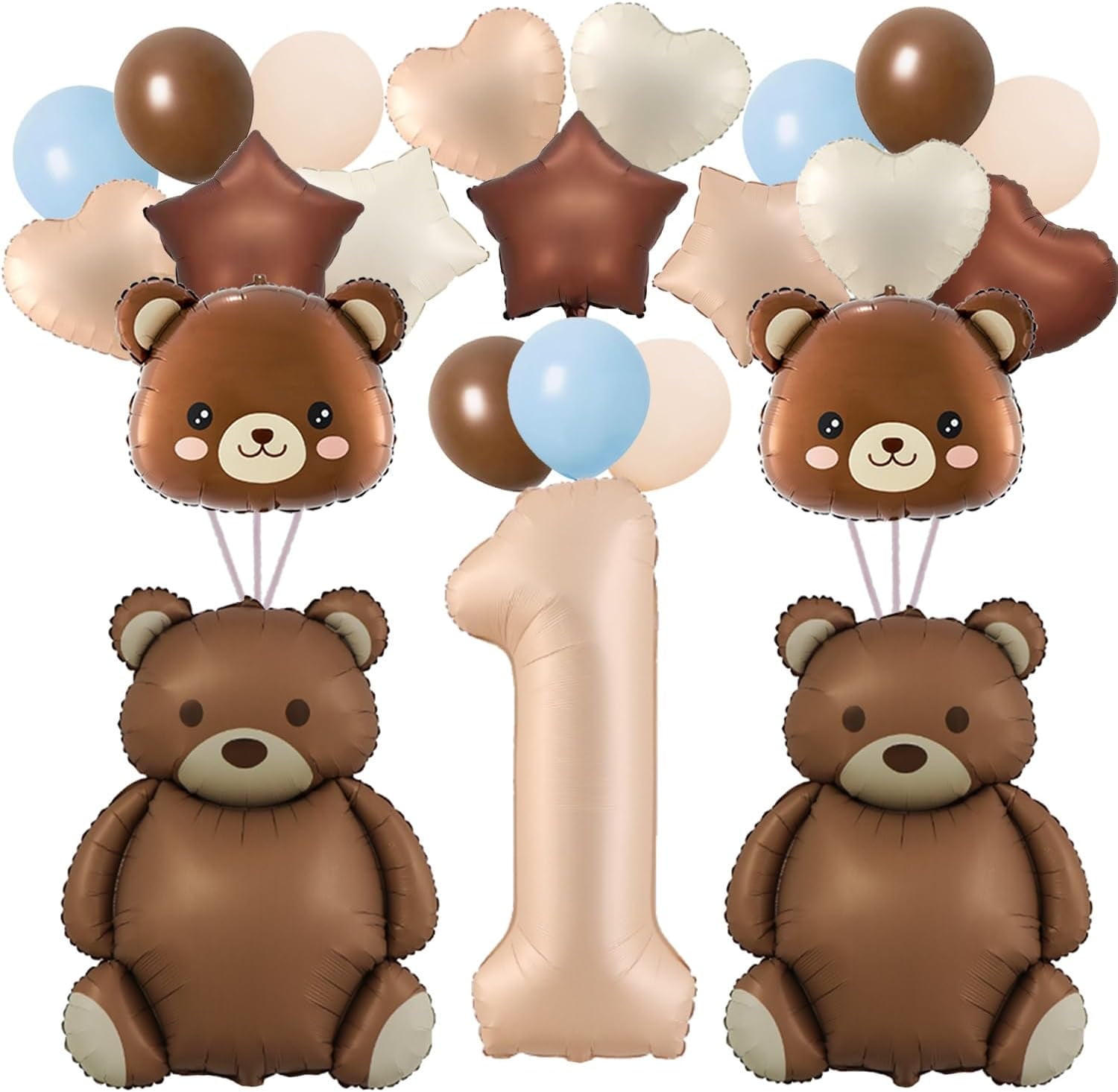 32 Pcs Bear Balloons, 1rd Number Balloons 40 inch Large Brown Bear Balloons Baby Shower Decorations Birthday Balloons Foil Animal Balloons for We Can Bearly Waits Theme Birthday Party Decor (1rd)