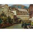 thumbnail image 2 of Anton Hula 14x11 Gold Ornate Wood Frame and Double Matted Museum Art Print Titled - View of a City with a River and Bridge (1940), 2 of 4