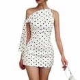 thumbnail image 3 of Women Tie Up Polka Dot Print Mini Dress Sleeveless Round Neck Open Back A-Line Short Dress White S, 3 of 9