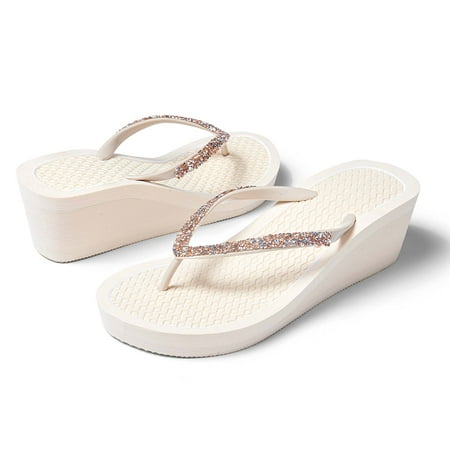

Womens Rhinestone Wedge Flip Flops 2.4 inch Summer Platform Sandals