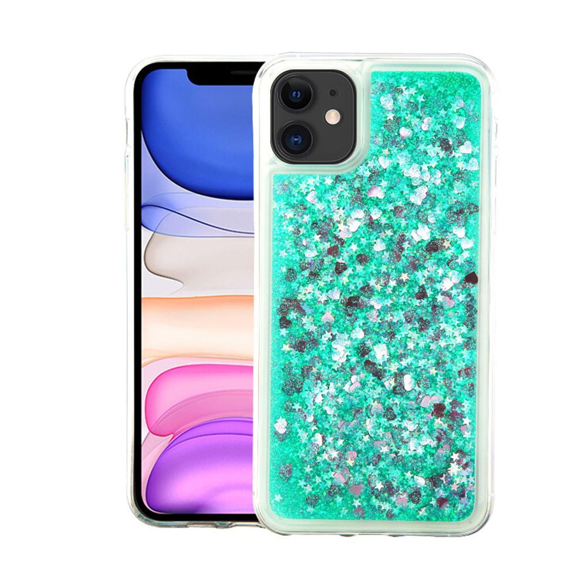 For Apple iPhone 11 Case, by Insten Quicksand Glitter Heart Hard Plastic/Soft TPU Rubber Case