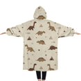 thumbnail image 2 of Oversized Wearable Blanket Hoodie,Beige Origami Dinosaurs Pattern Sherpa Blanket Hoodie with Super Pockets,Super Warm Fuzzy Pullover for Women & Men, 2 of 6