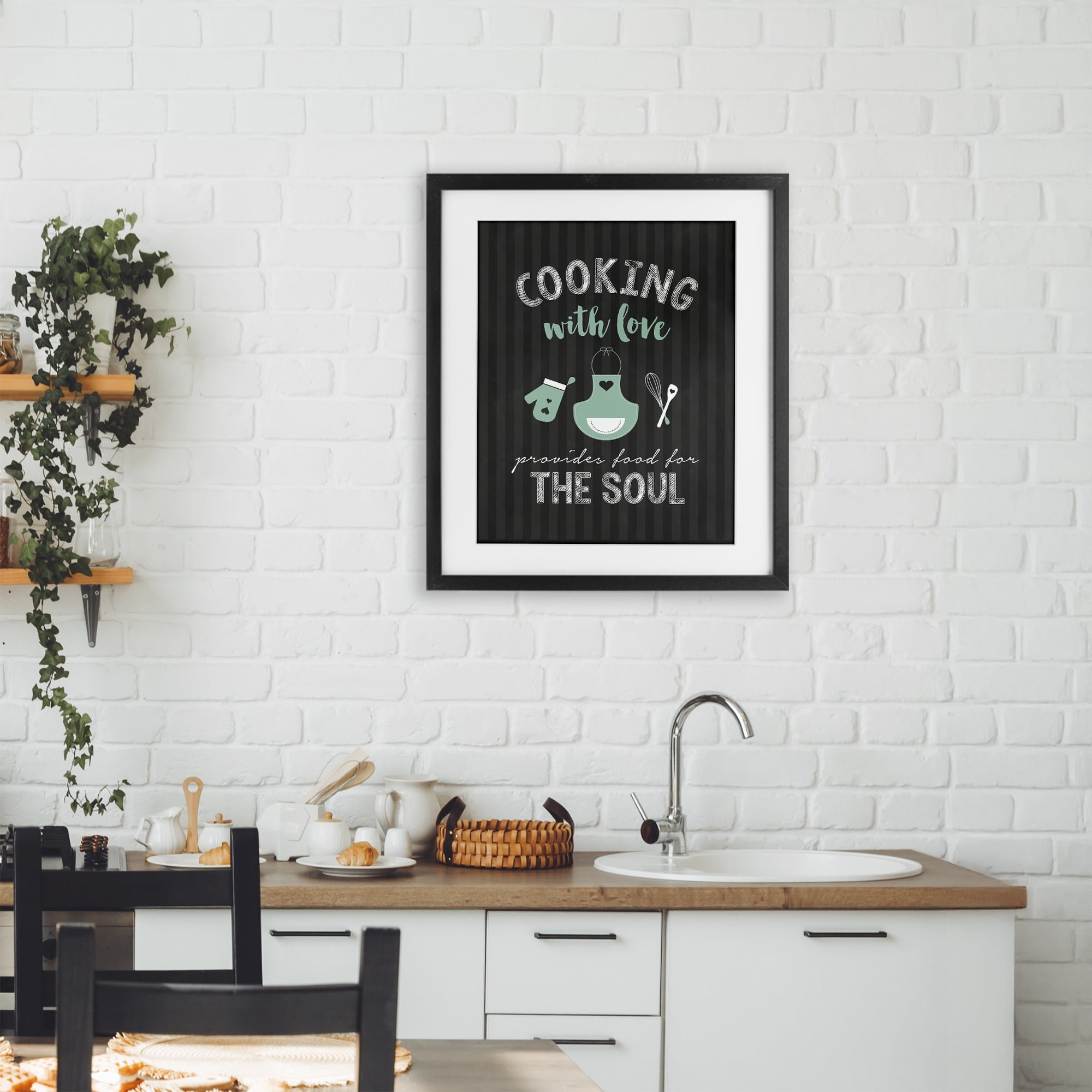 Food For Soul Black & Green Black Framed Print Under Glass, design by Lettered and Lined