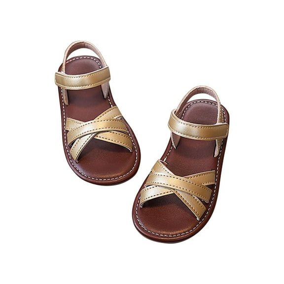 Gold Soft Sole Breathable Sandals For Girls, Hook Loop Closure, Non-Slip Sole, Lightweight For Outdoor Play