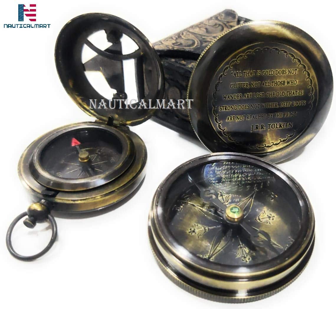Handmade Nautical Brass Push Button Vintage Directional Pocket Compass Free Ship 