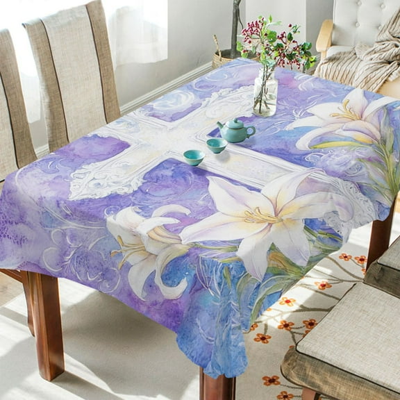 YAZAOO Square Tablecloth Easter Cross Paining Pattern Tableclothes