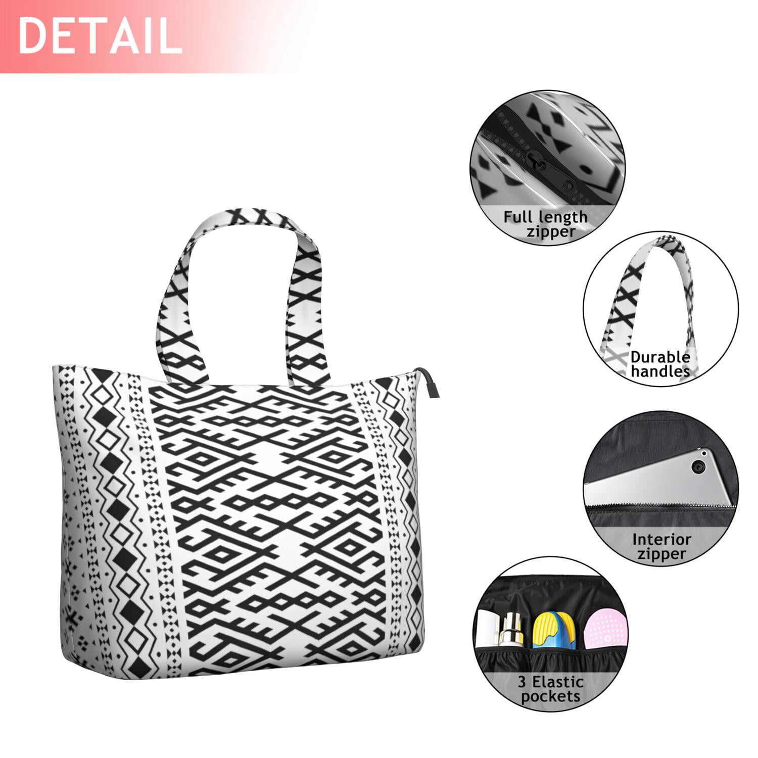 Black Geometric Striped Pattern Travel Tote Bags for Women Carry On,Large Weekender Bags for Women Travel,Multi Functional Duffle Bag for Work,Shopping,Sports