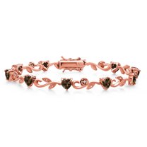 Gem Stone King 18K Rose Gold Plated Silver Heart Shape Brown Smoky Quartz and White Lab Grown Diamond Greek Vine Flower Tennis Bracelet for Women (4.44 Cttw, 7.5 inch)
