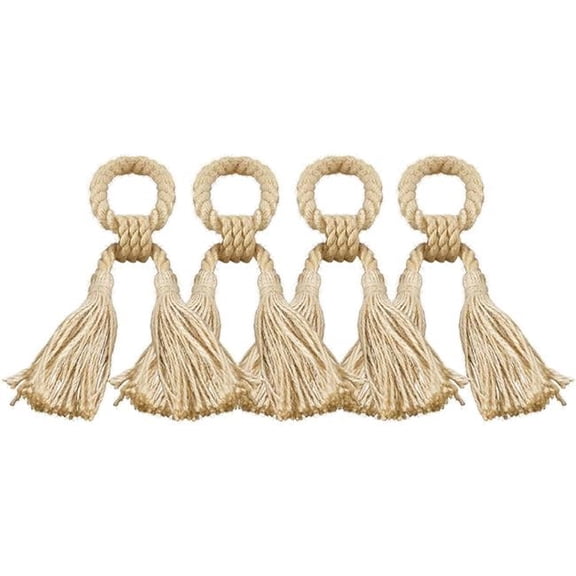 Saro Lifestyle TS090.I Jute Tassels Napkin Rings - Set of 4