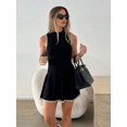 thumbnail image 4 of Vestido corto de punto con contraste para mujer, minivestido deportivo plisado sin mangas con cuello redondo, a la moda, ajustado, para Golf, verano, 2024, 4 of 7