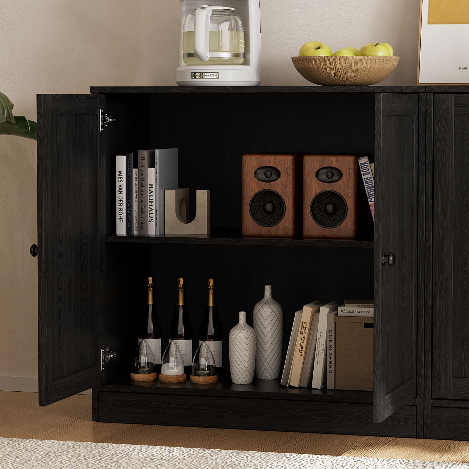 RichYa 4-Piece Entertainment Center with Bookshelves for TVs,TV Stand for TVs up to 60”,TV Stand Cabinets with 6 Drawers for Living Room,Black